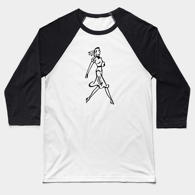 Lady Walking Baseball T-Shirt by linesdesigns
